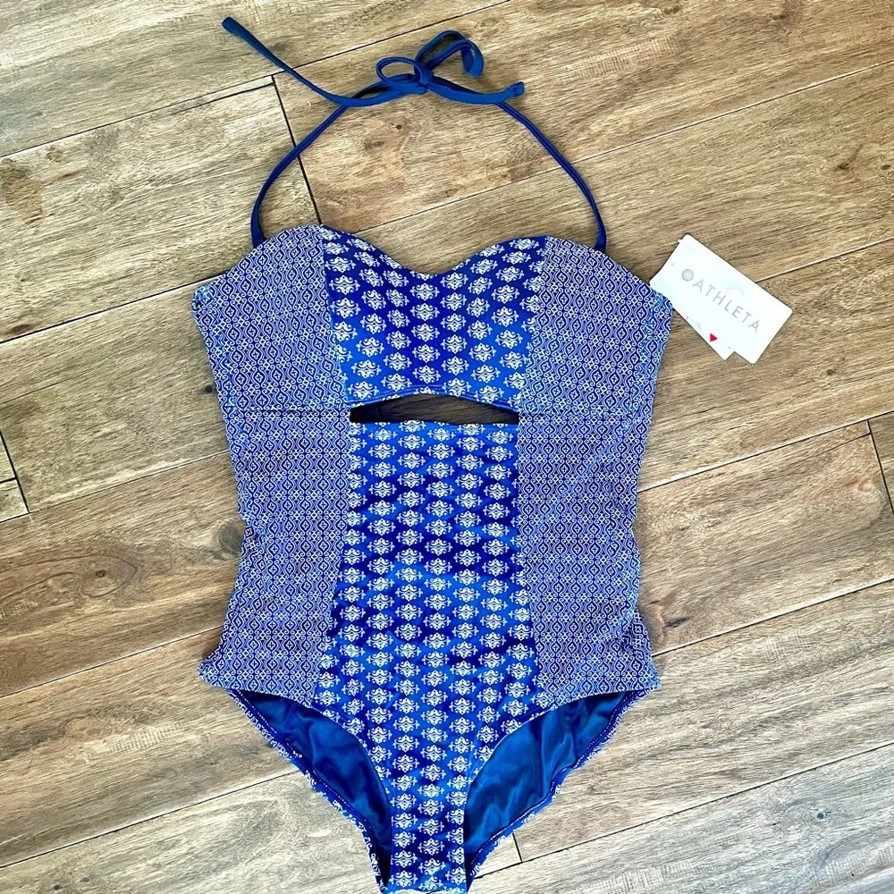 NWT Athleta Blue Tile Swimsuit - Picture 2 of 8